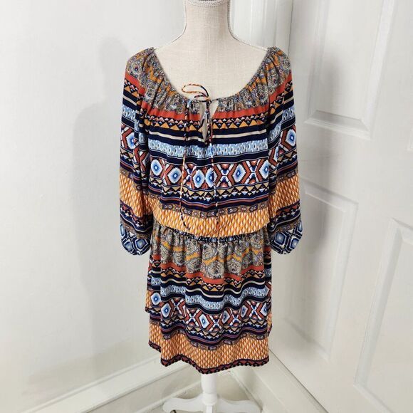 Betsey Johnson Dress Womens 12 Peasant Smocked Waist Boho Aztec Southwestern - Picture 16 of 16